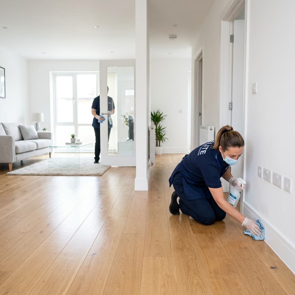 Professional cleaner providing deep cleaning in a West Midlands home