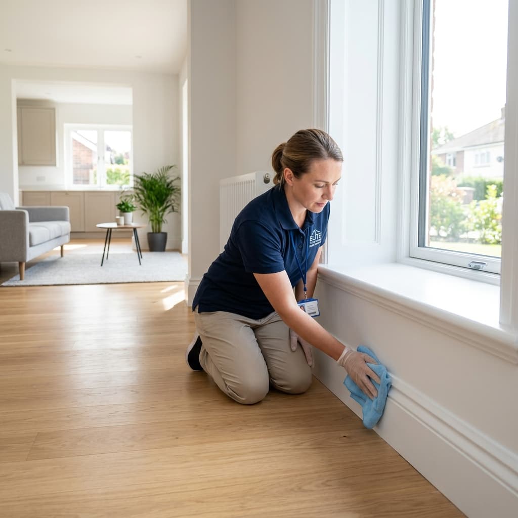 Newly renovated home interior being detailed by a professional cleaner