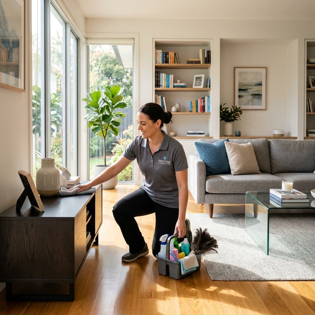 Professional cleaner providing regular house cleaning in a tidy West Midlands home