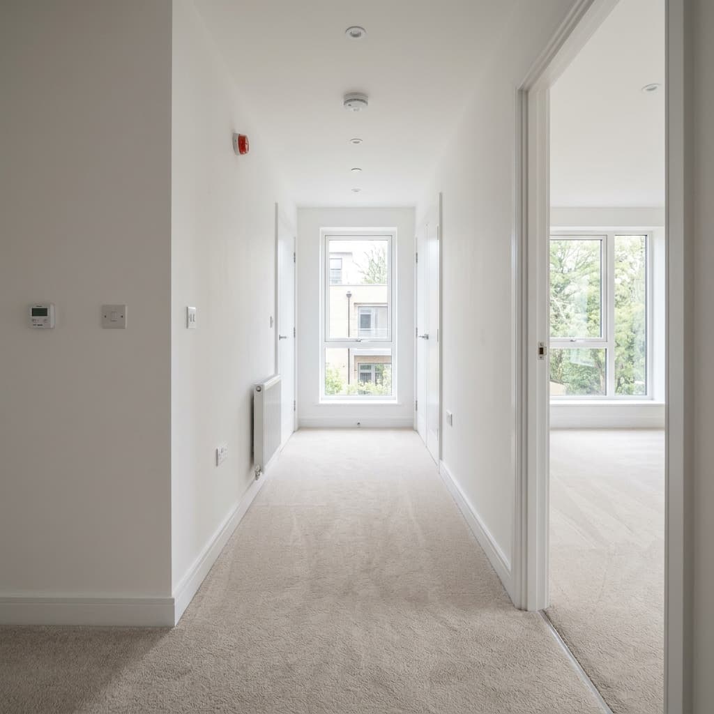 Professional end of tenancy cleaner preparing an empty rental property for checkout inspection